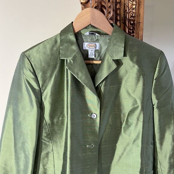 Talbots Womens 100% Silk Woven Shantung Jacket Size 8 Green Silk Coat - Picture 2 of 4